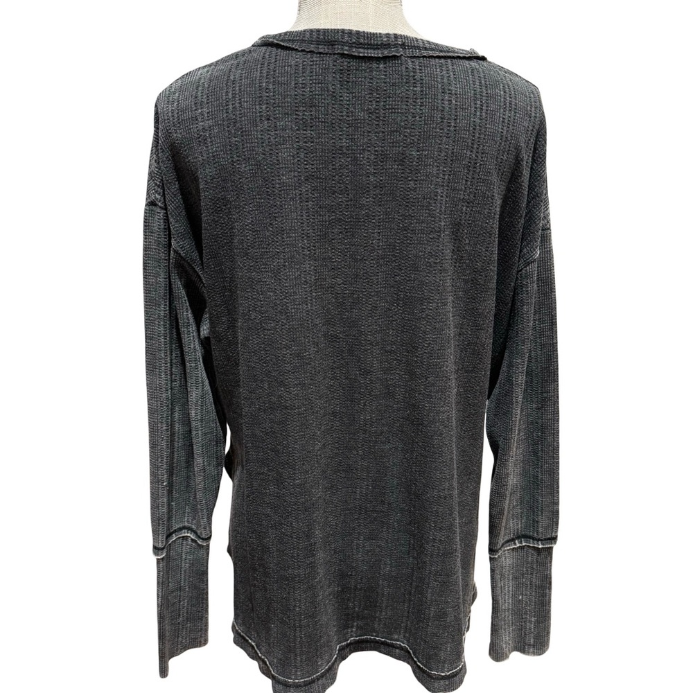 Project Social T Oversized Charcoal Waffle Knit Long Sleeve Top - Picture 3 of 8
